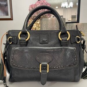 Dooney & Bourke Black Leather Satchel with Gold-Tone Rings